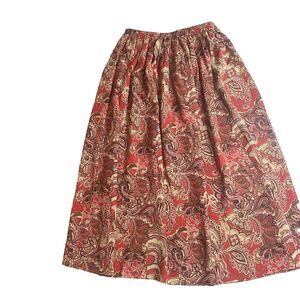 Vintage 80s LESLIE FAY Midi Skirt Paisley Cottagecore Office Womens 10 Pink Tan